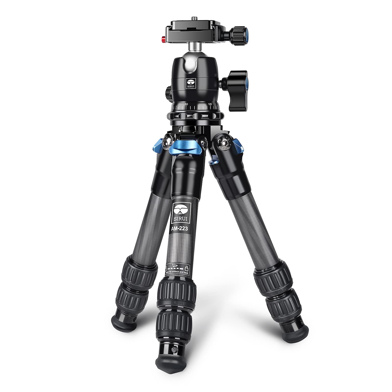 Sirui Am 223 Carbon Fiber Camera Tripod Mini Travel Compact Tripod With 360� B 00K Ball Head, Arca Swiss Quick Release Plate, Loads Up 15Kg, Max Height 16', Folded Height 12.1',Black